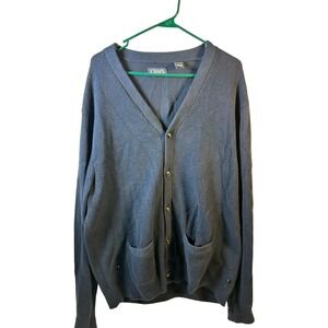 Chaps Cardigan Grandpa Sweater XL Navy Blue Textured Knit Button Front‎ Mens